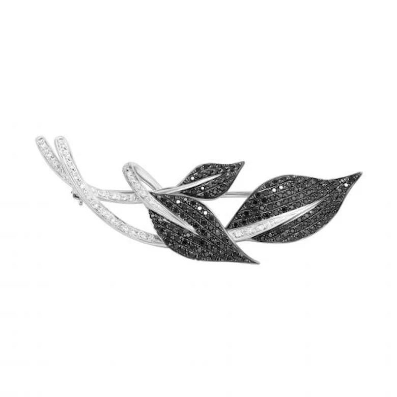 Modern Unique Black Diamond Fancy White Gold Brooch For Her For Sale