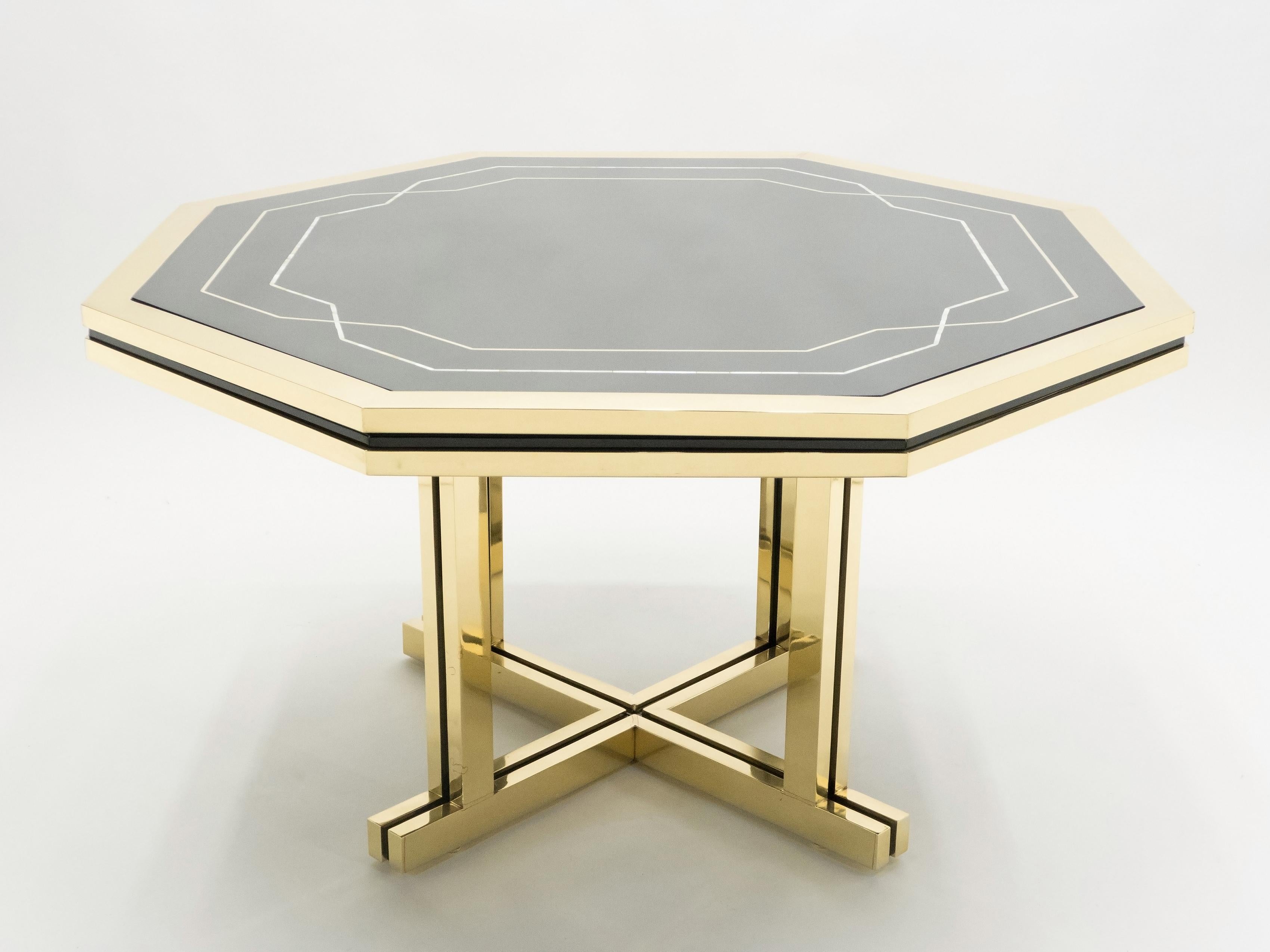 Mid-Century Modern Unique Black Lacquer and Brass Maison Jansen Dining Table, 1970s For Sale