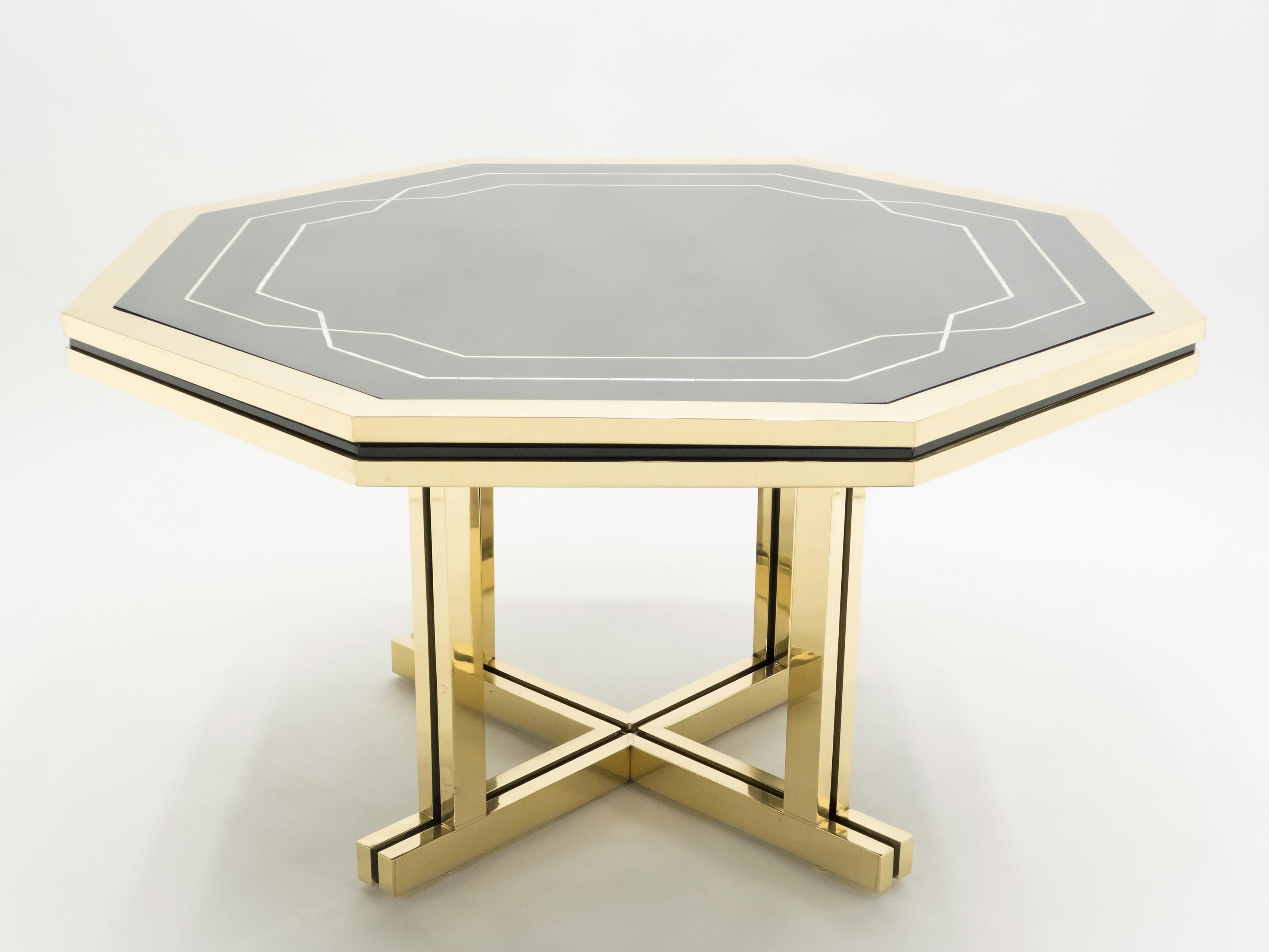 Unique Black Lacquer and Brass Maison Jansen Dining Table, 1970s For Sale 1