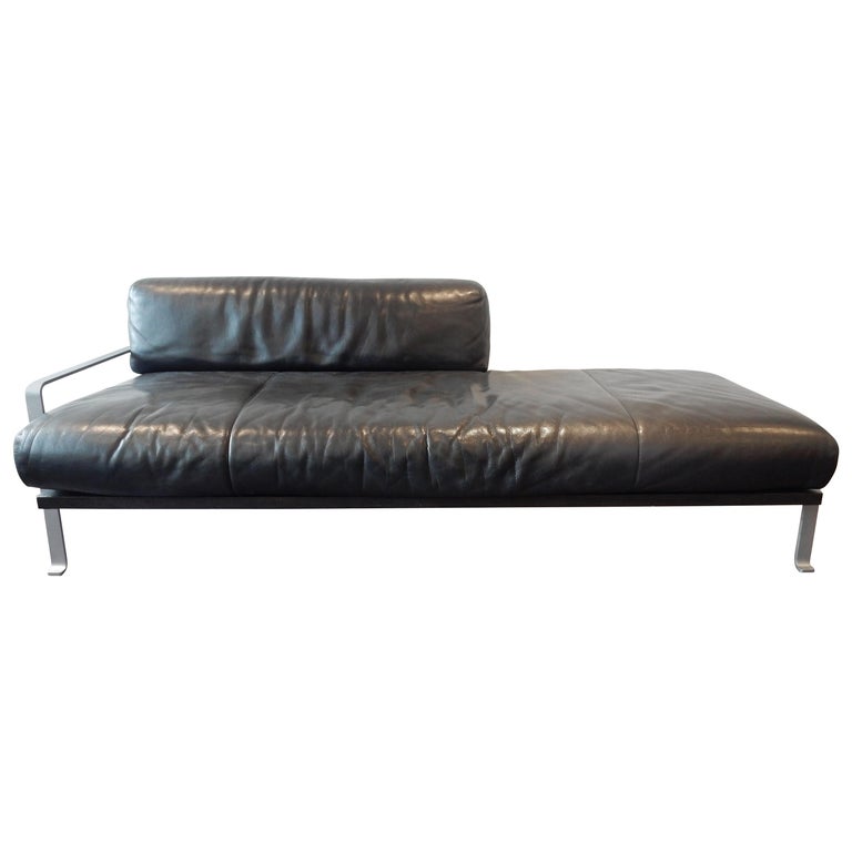 Unique Black Leather Chaise Longue or Daybed by Matteo Grassi, Italy