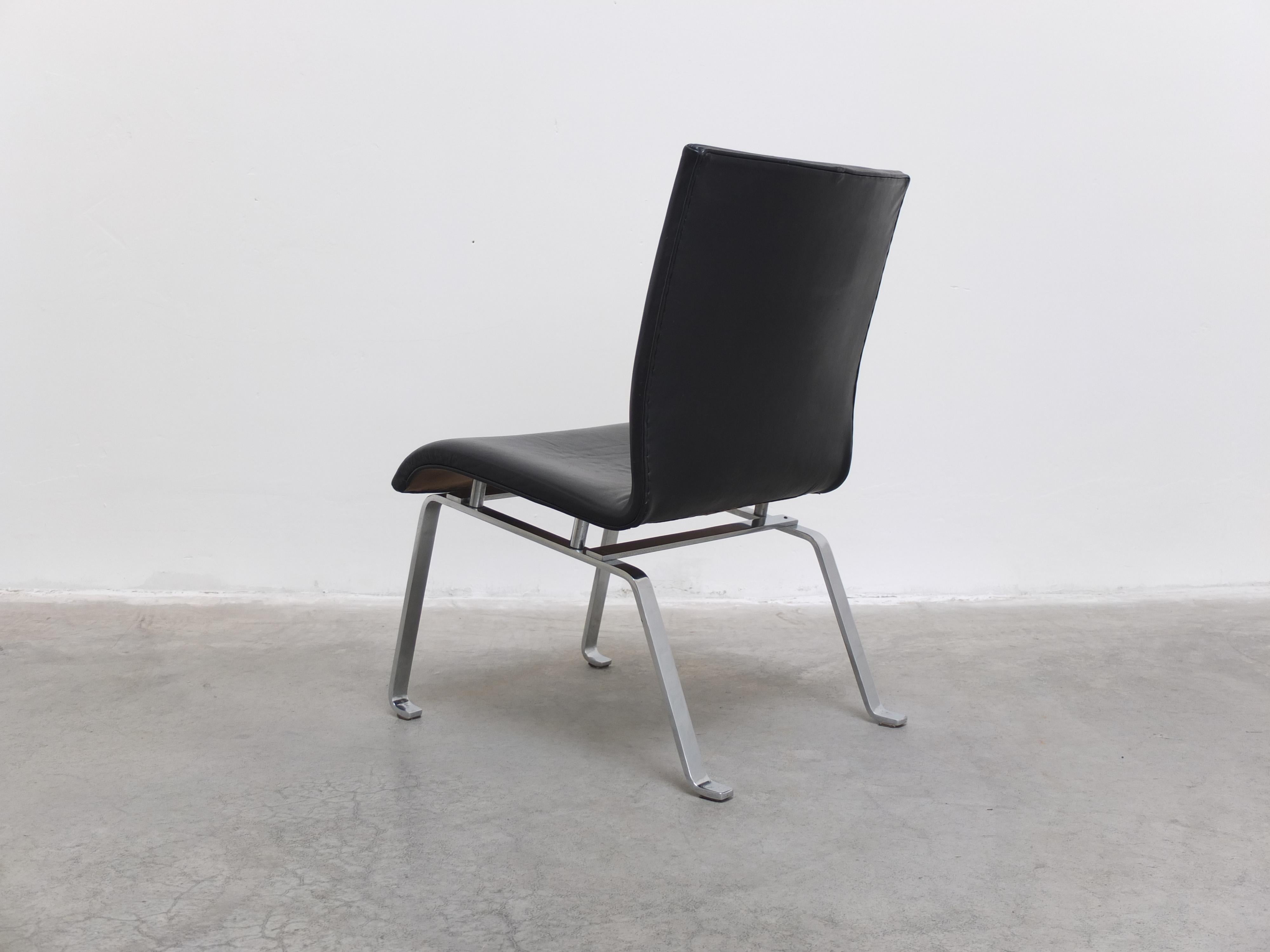 Unique Black Leather & Steel Modernist Lounge Chair, 1960s For Sale 5