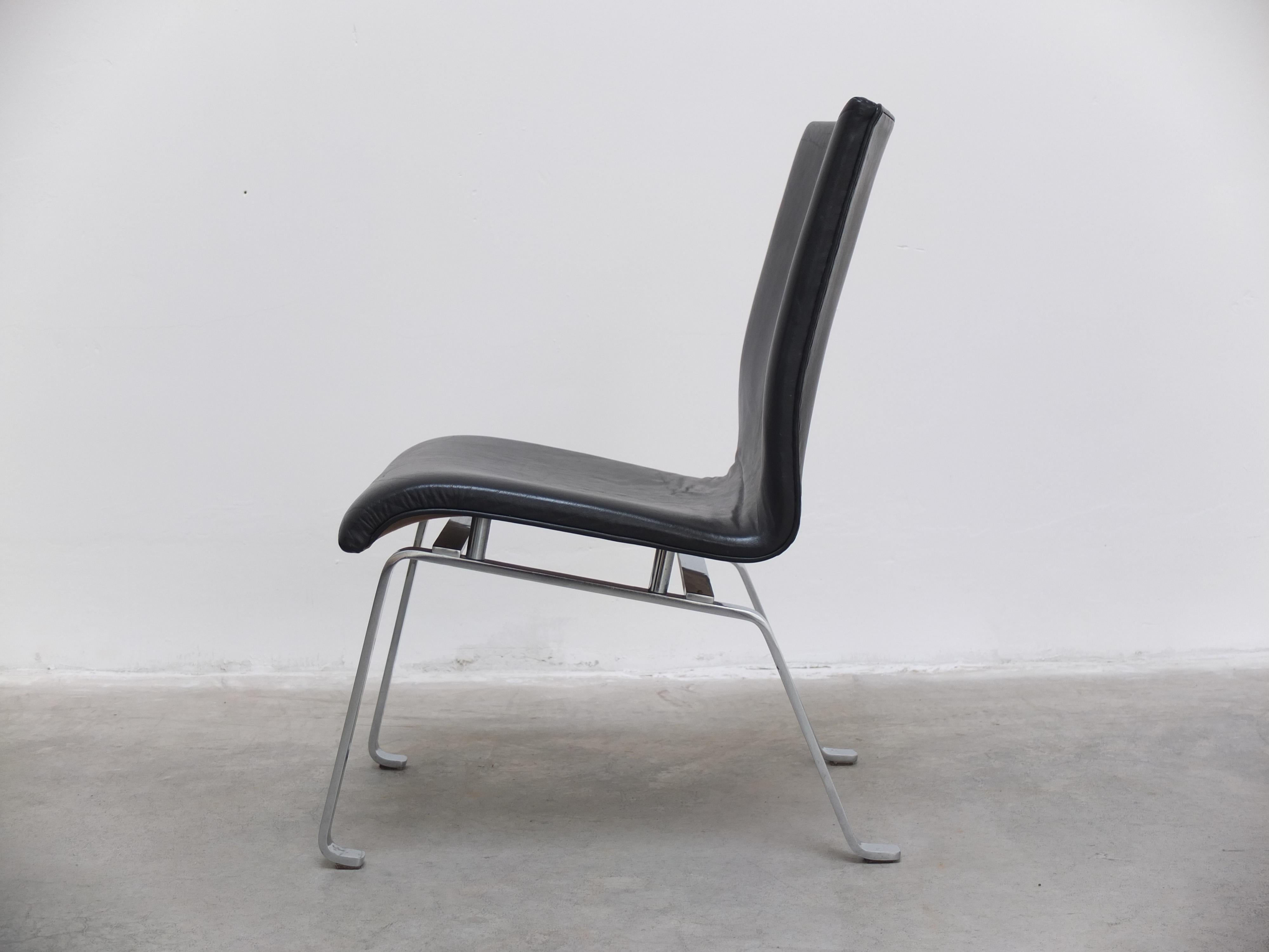 Unique Black Leather & Steel Modernist Lounge Chair, 1960s For Sale 10