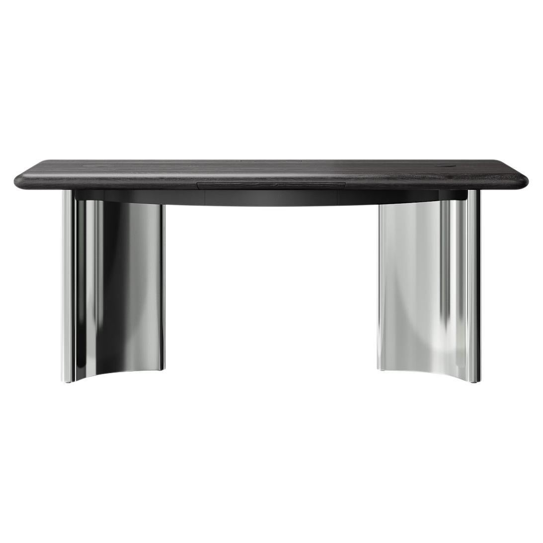Contemporary Polished Steel and Black Oak Desk Console by Ultramobili