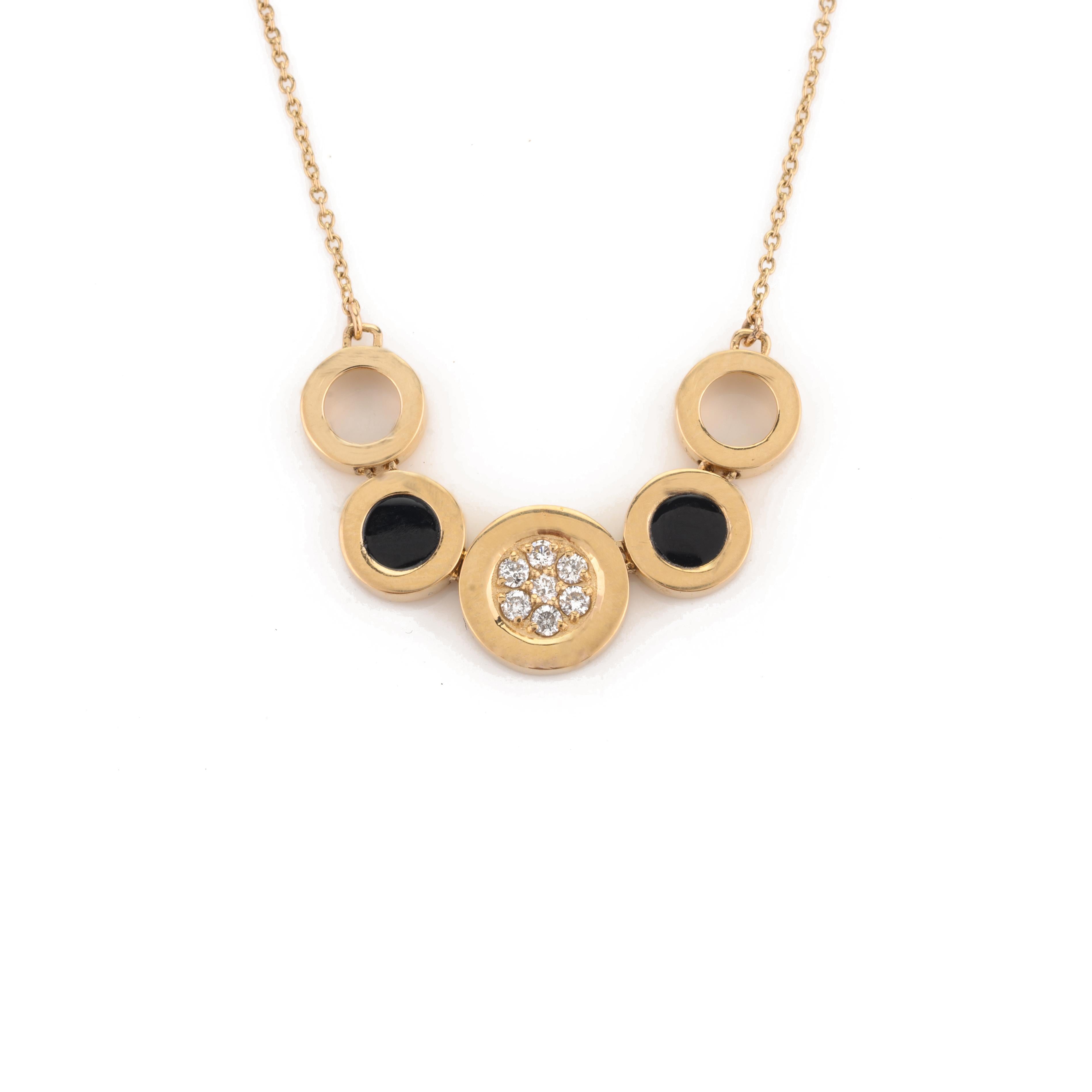 Unique Black Onyx and Diamond Chain Necklaces in 14k Solid Yellow Gold For Sale 1