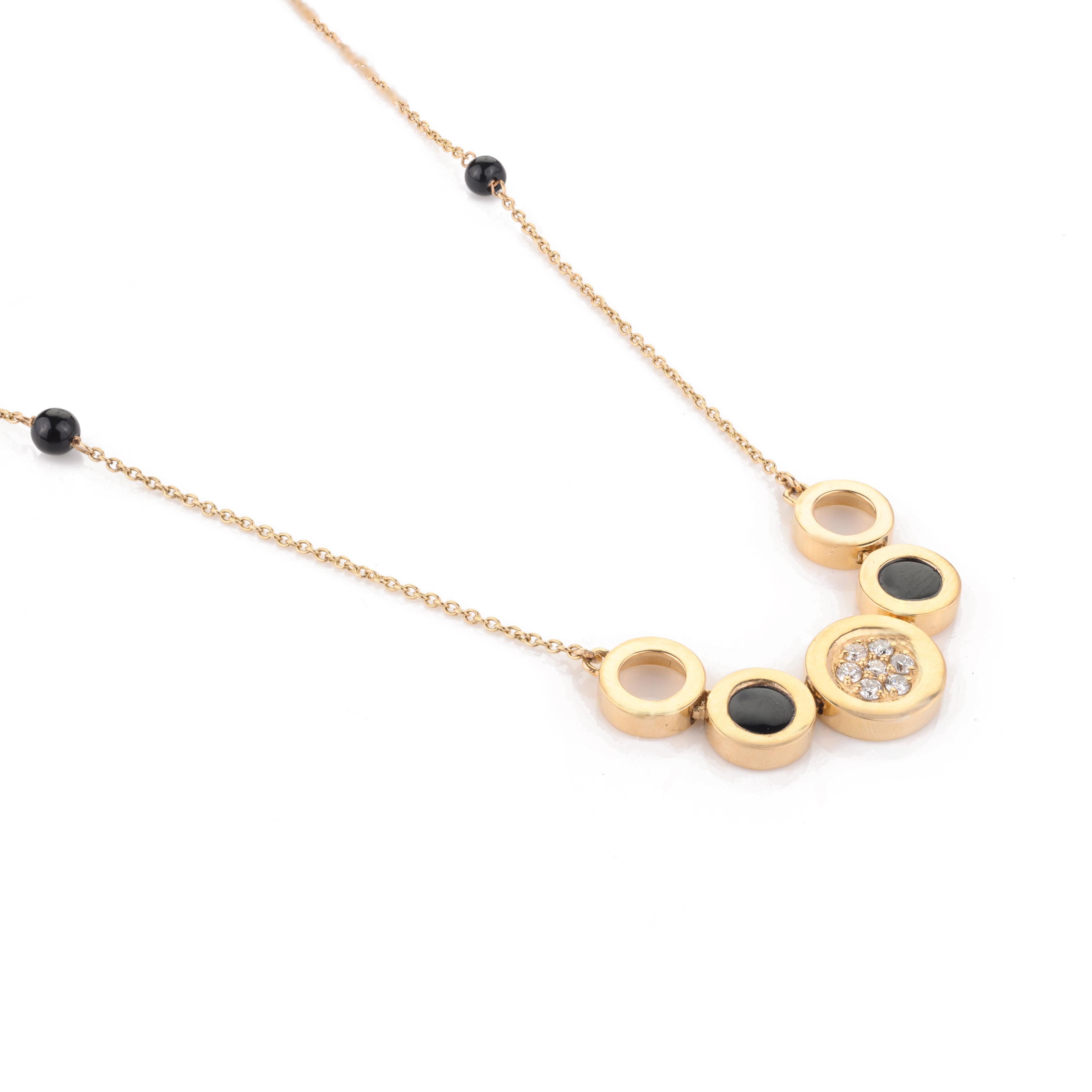 Art Deco Unique Black Onyx and Diamond Chain Necklaces in 14k Solid Yellow Gold For Sale