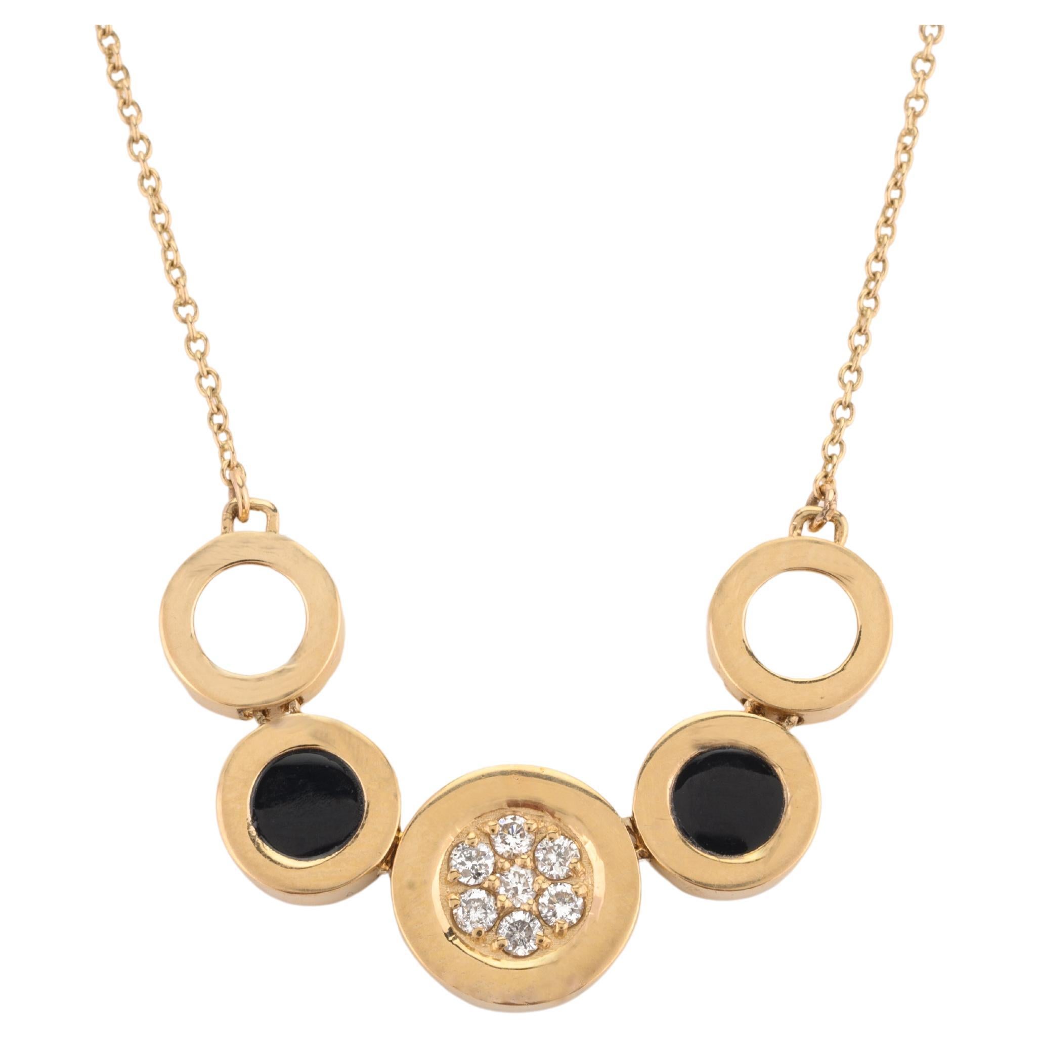 Unique Black Onyx and Diamond Chain Necklaces in 14k Solid Yellow Gold