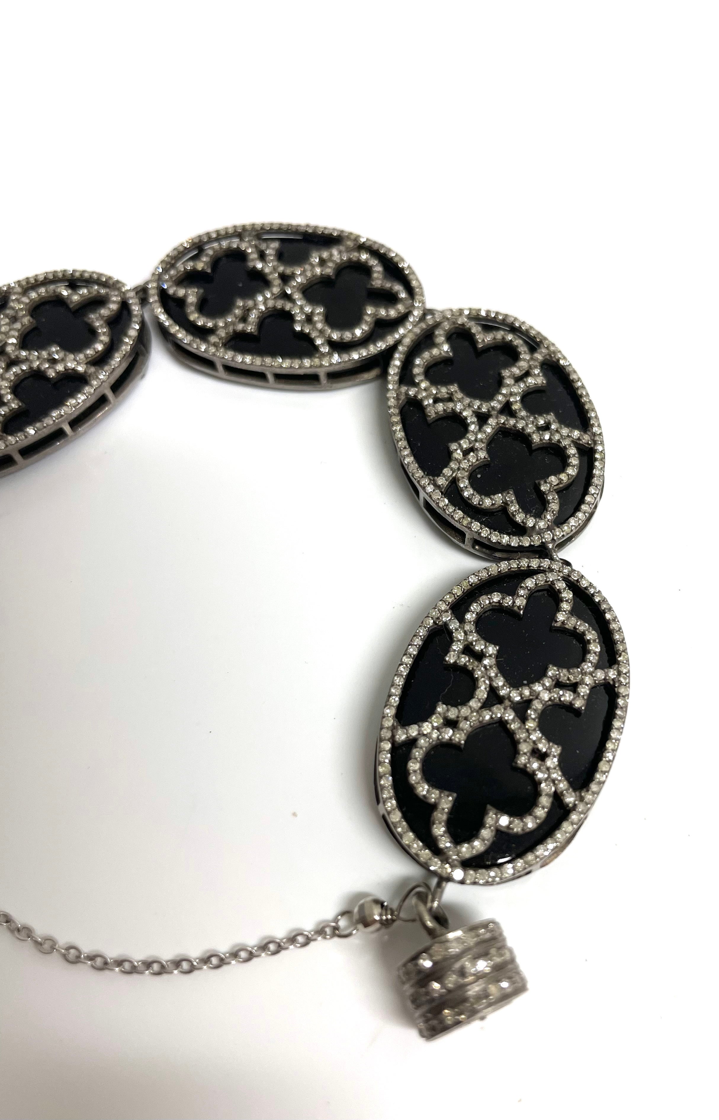 Oval Cut Unique Black Onyx Ovals with Pave Diamonds Paradizia Bracelet For Sale