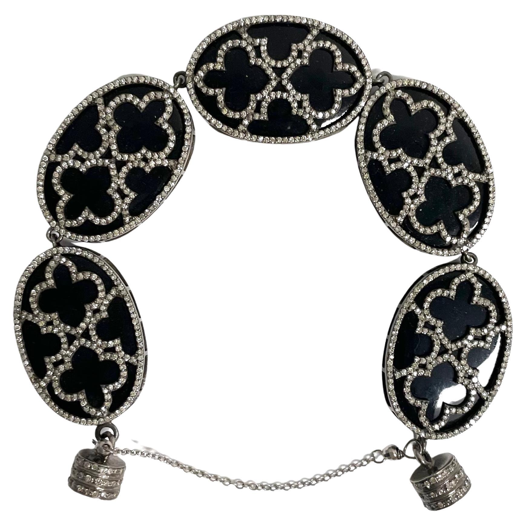 Unique Black Onyx Ovals with Pave Diamonds Paradizia Bracelet For Sale 1