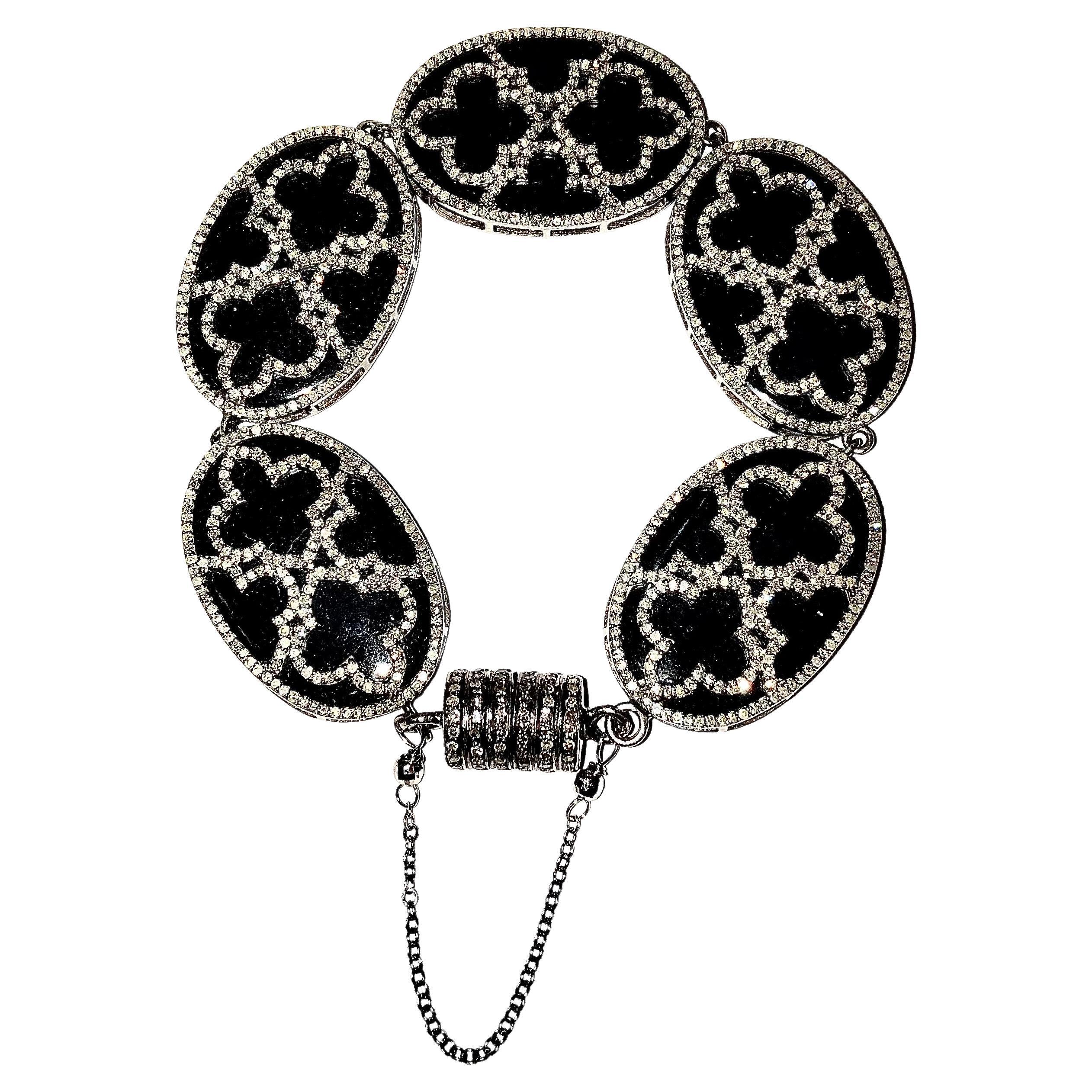 Pulsera Paradizia Única Óvalos de Ónix Negro con Diamantes Engastados en venta