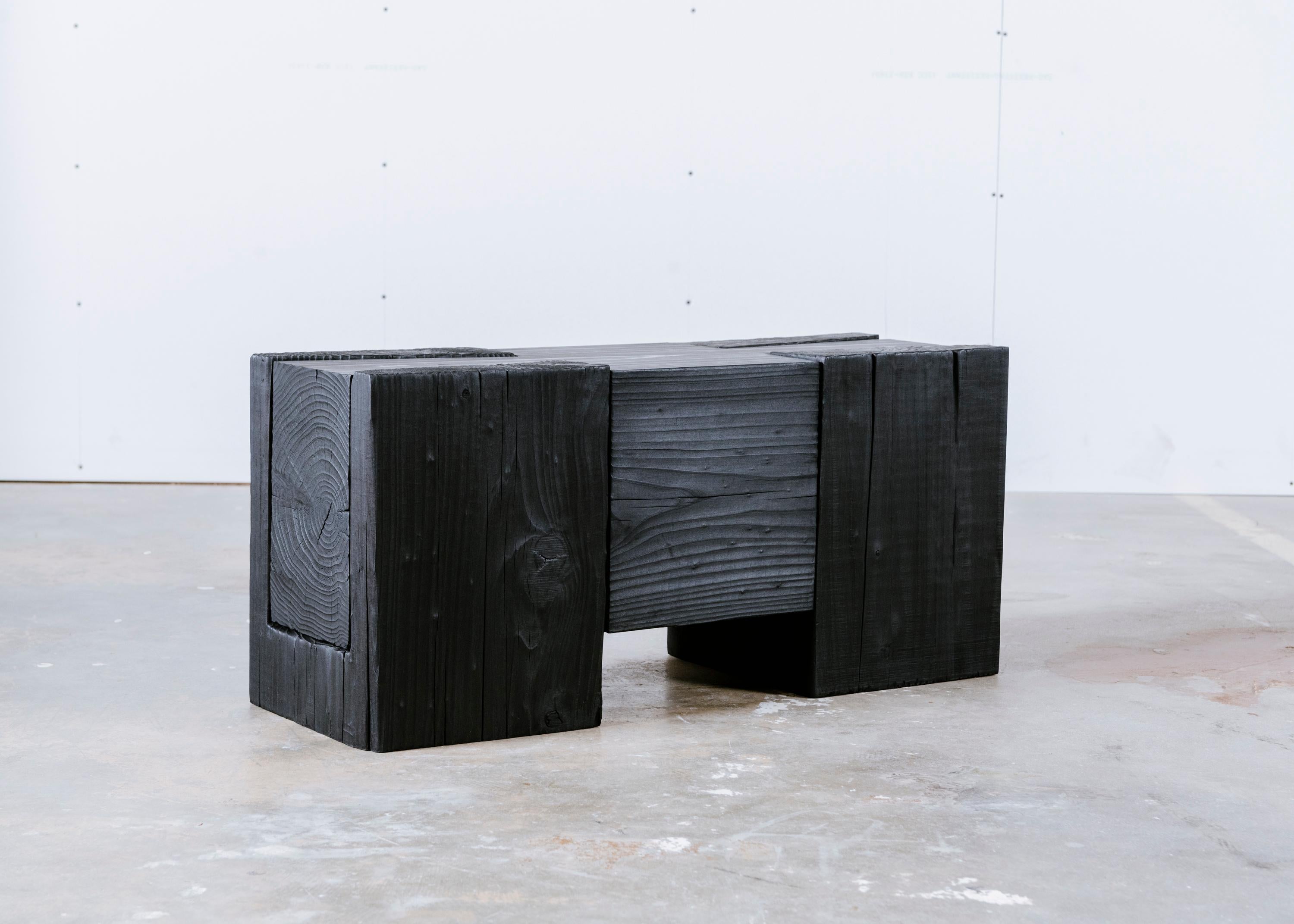 Minimalist Unique Blackened Redwood Bench/Coffee Table by Base 10