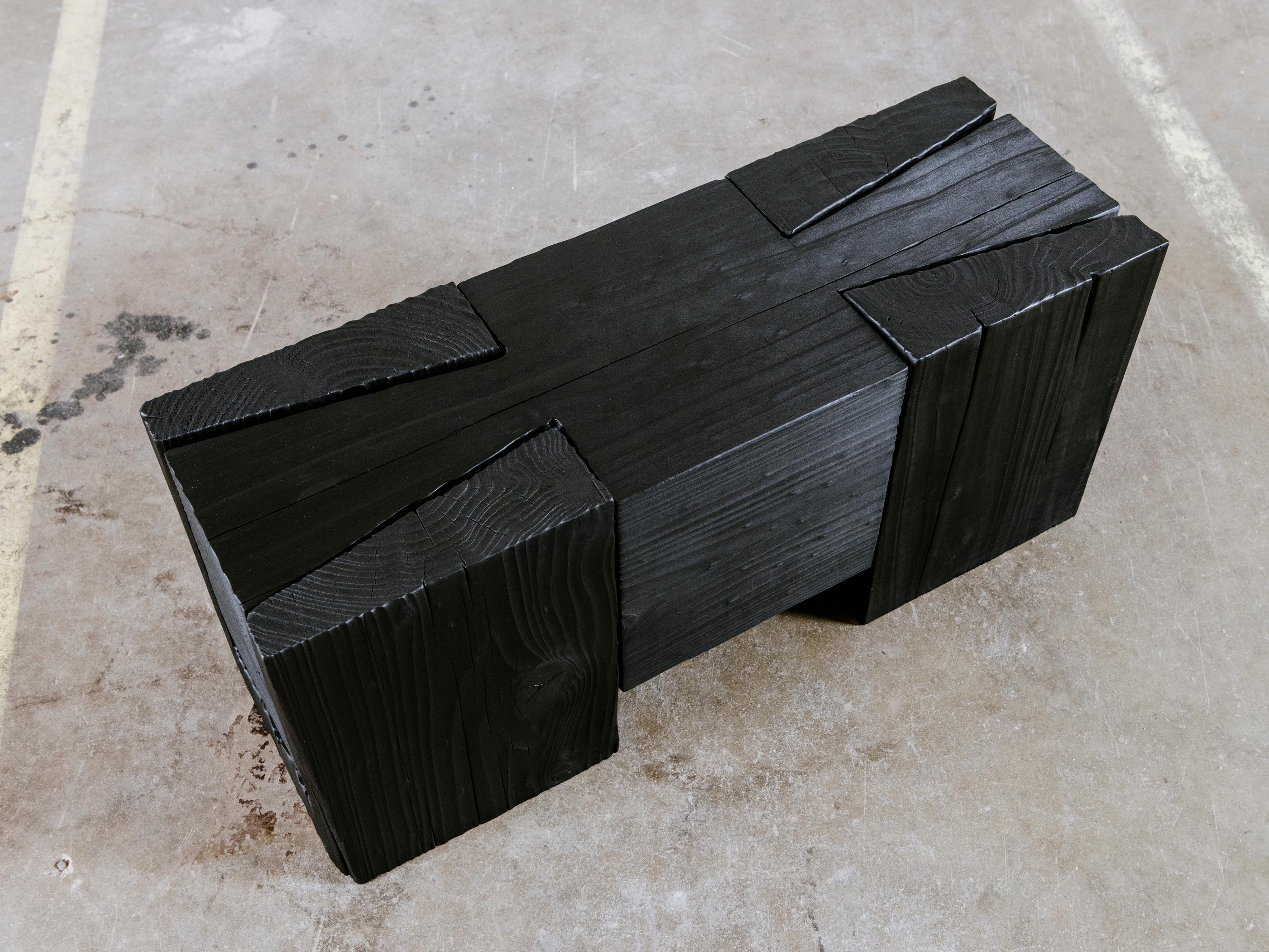 American Unique Blackened Redwood Bench/Coffee Table by Base 10