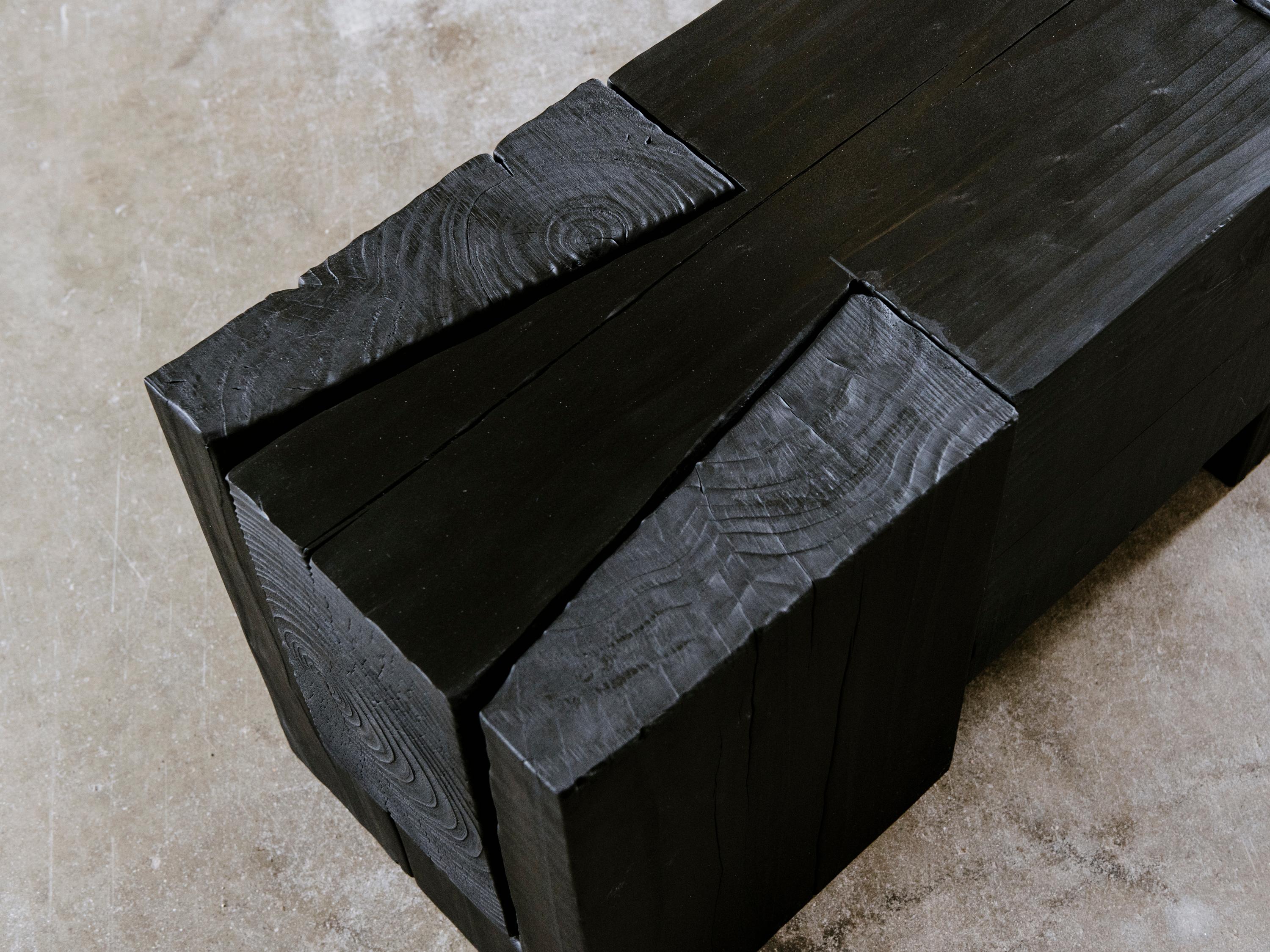 Contemporary Unique Blackened Redwood Bench/Coffee Table by Base 10