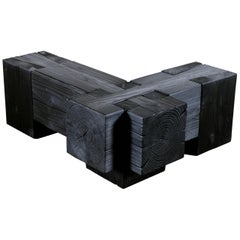 Unique Blackened Redwood Bench/Coffee Table by Base 10