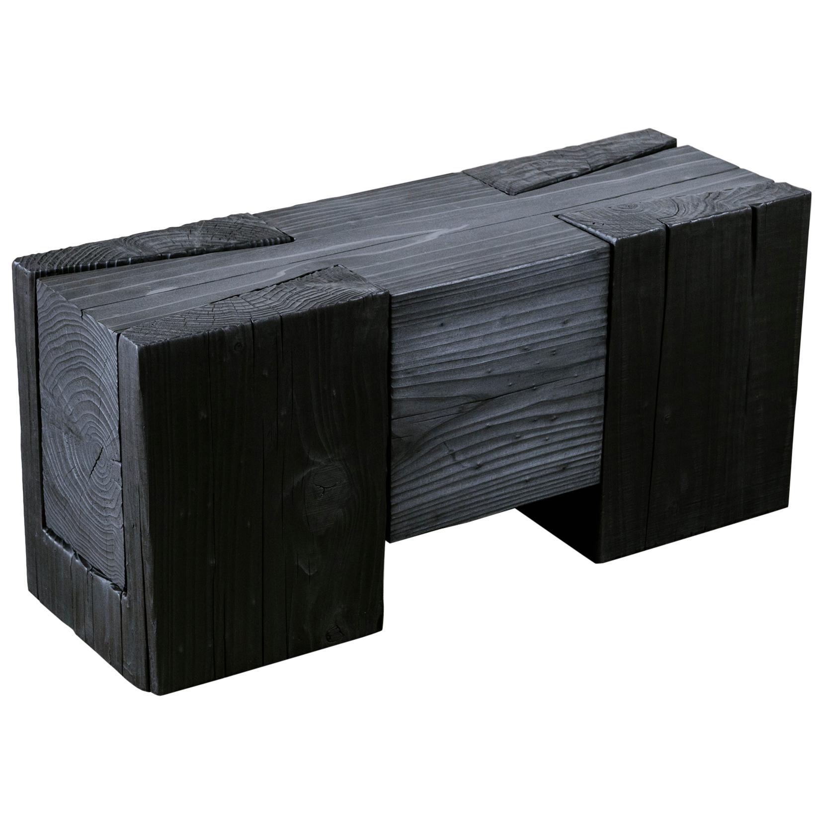 Unique Blackened Redwood Bench/Coffee Table by Base 10