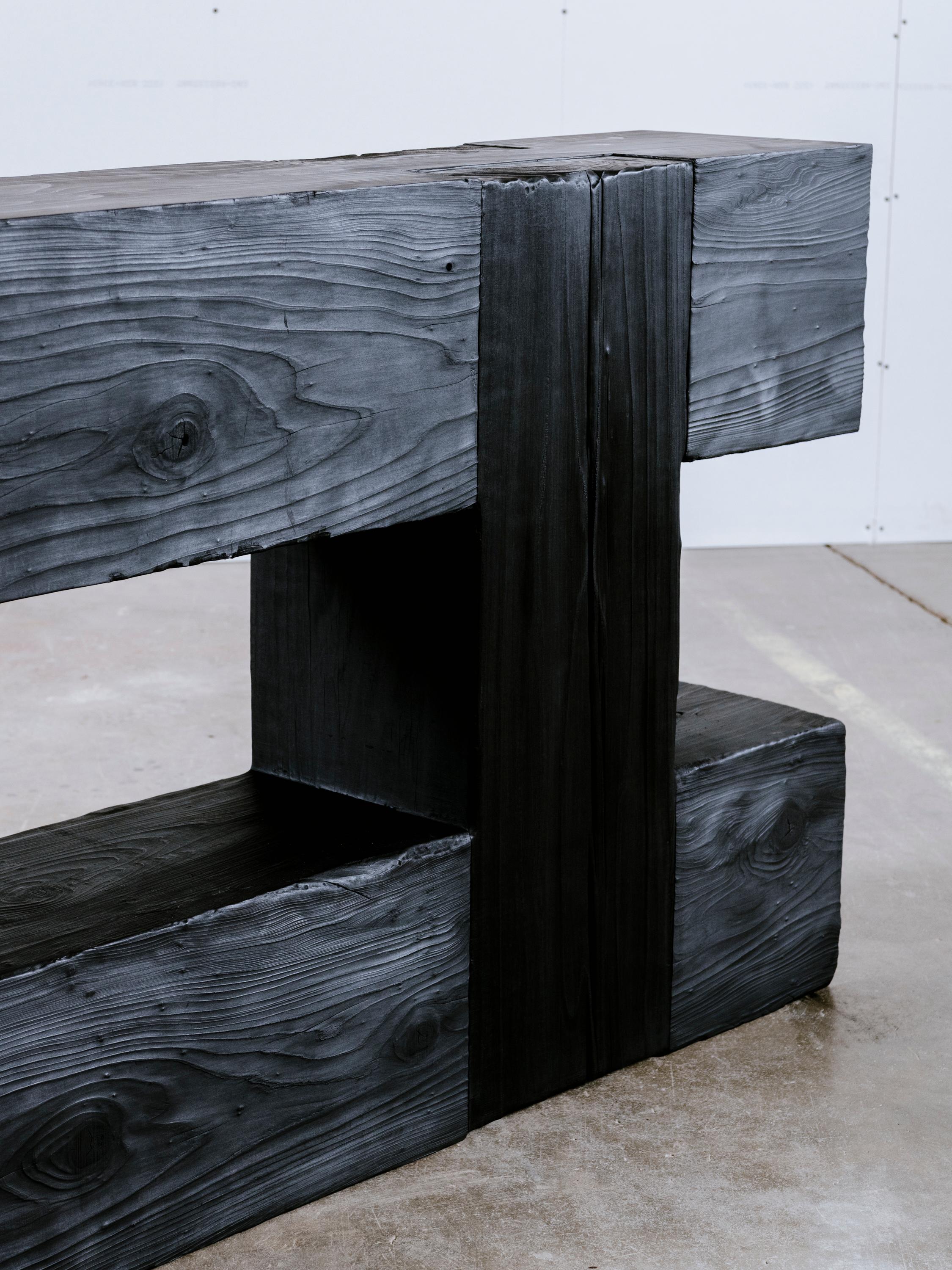Contemporary Unique Blackened Redwood Console by Base 10