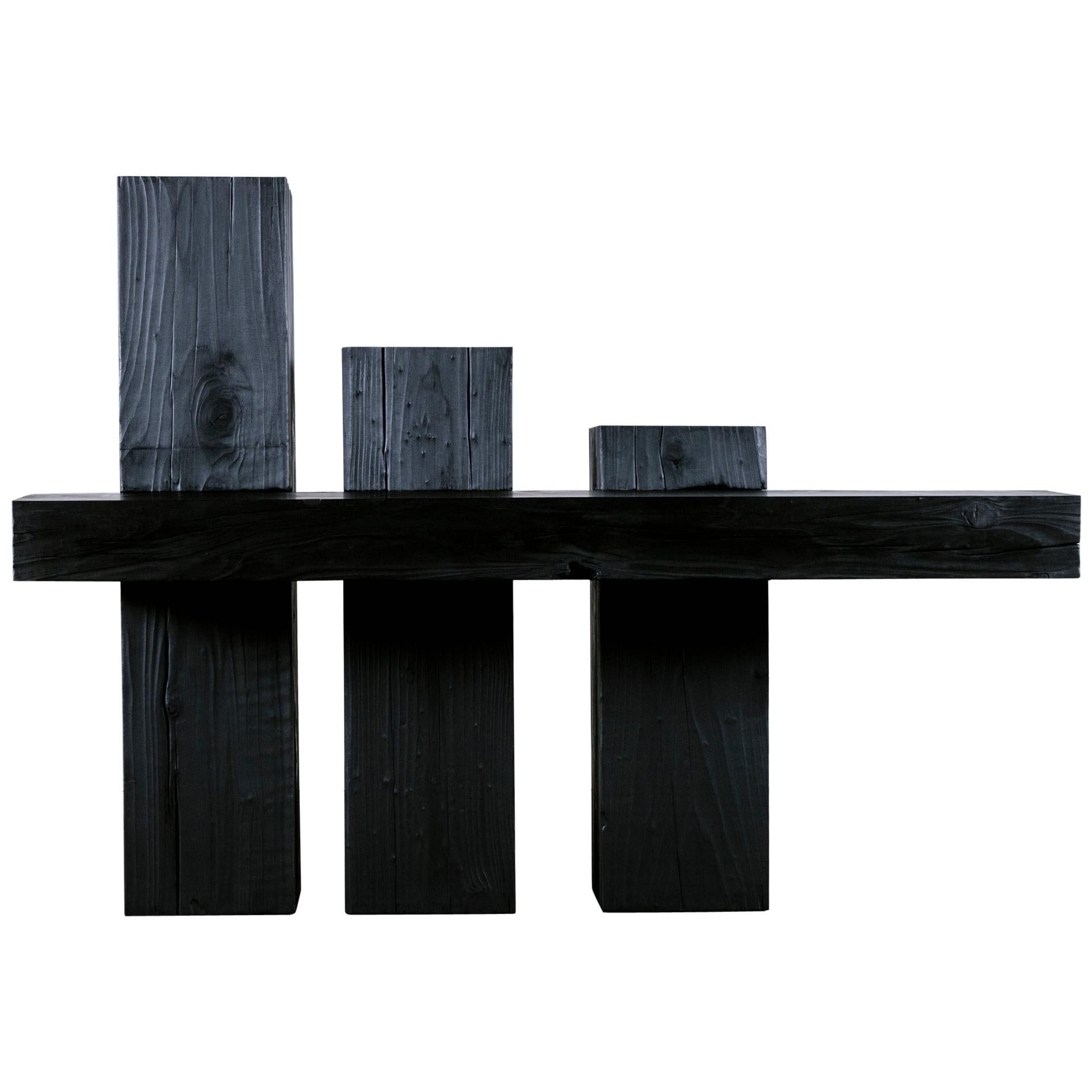 Unique Blackened Redwood Console Table by Base 10