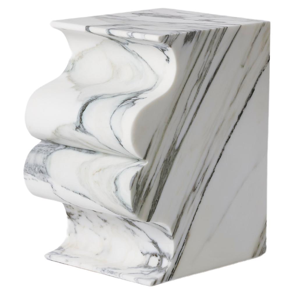 Unique Block Wavy Shape White Marble Sculpted Stool by Pietro Franceschini