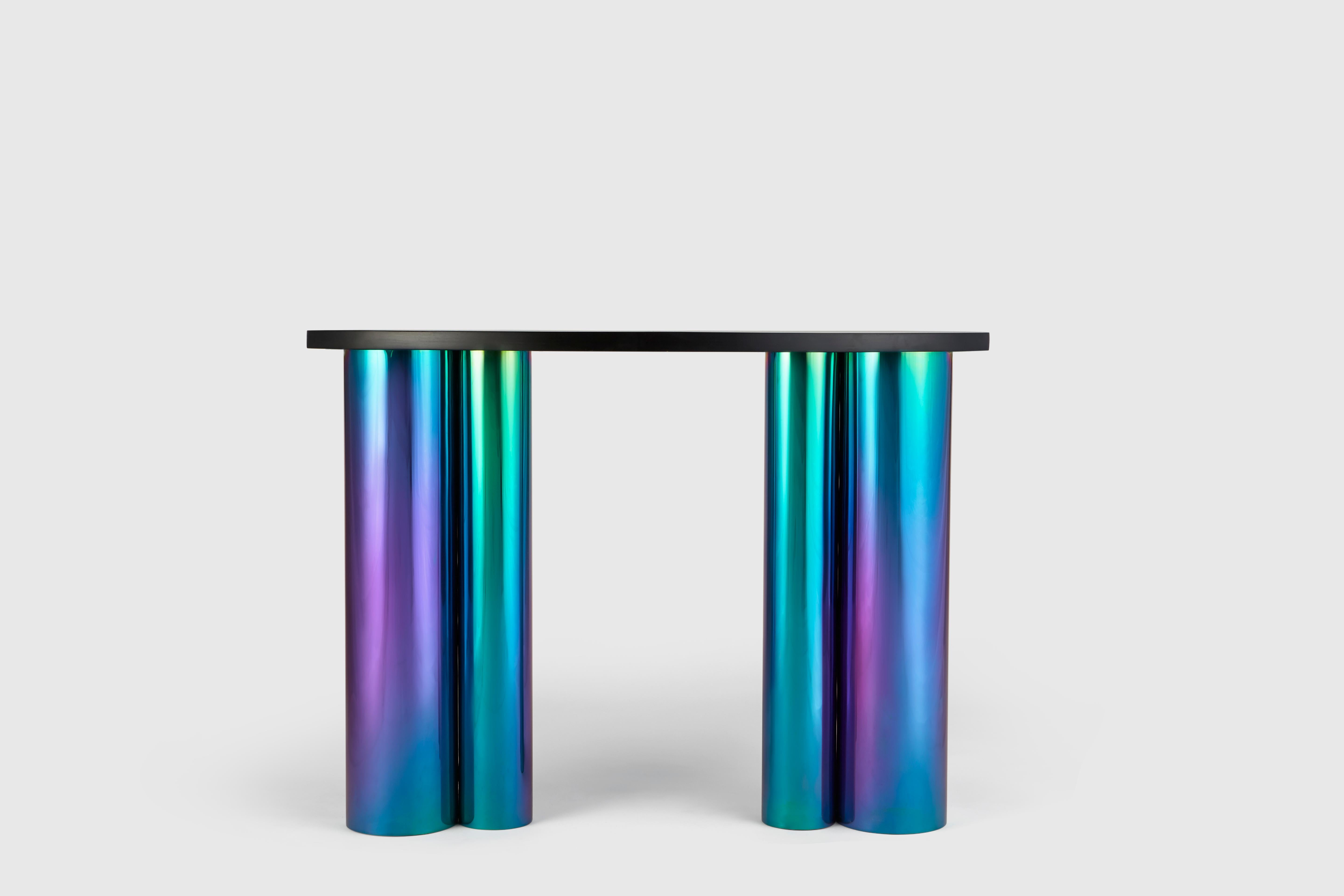Unique bloom table by Hatsu
Dimensions: D 40 x W 40 x H 80 cm 
Materials: Stained solid wood on eloctroplated steel body

Hatsu is a design studio based in Mumbai that creates modern lighting that are unique and immediately recognisable. We