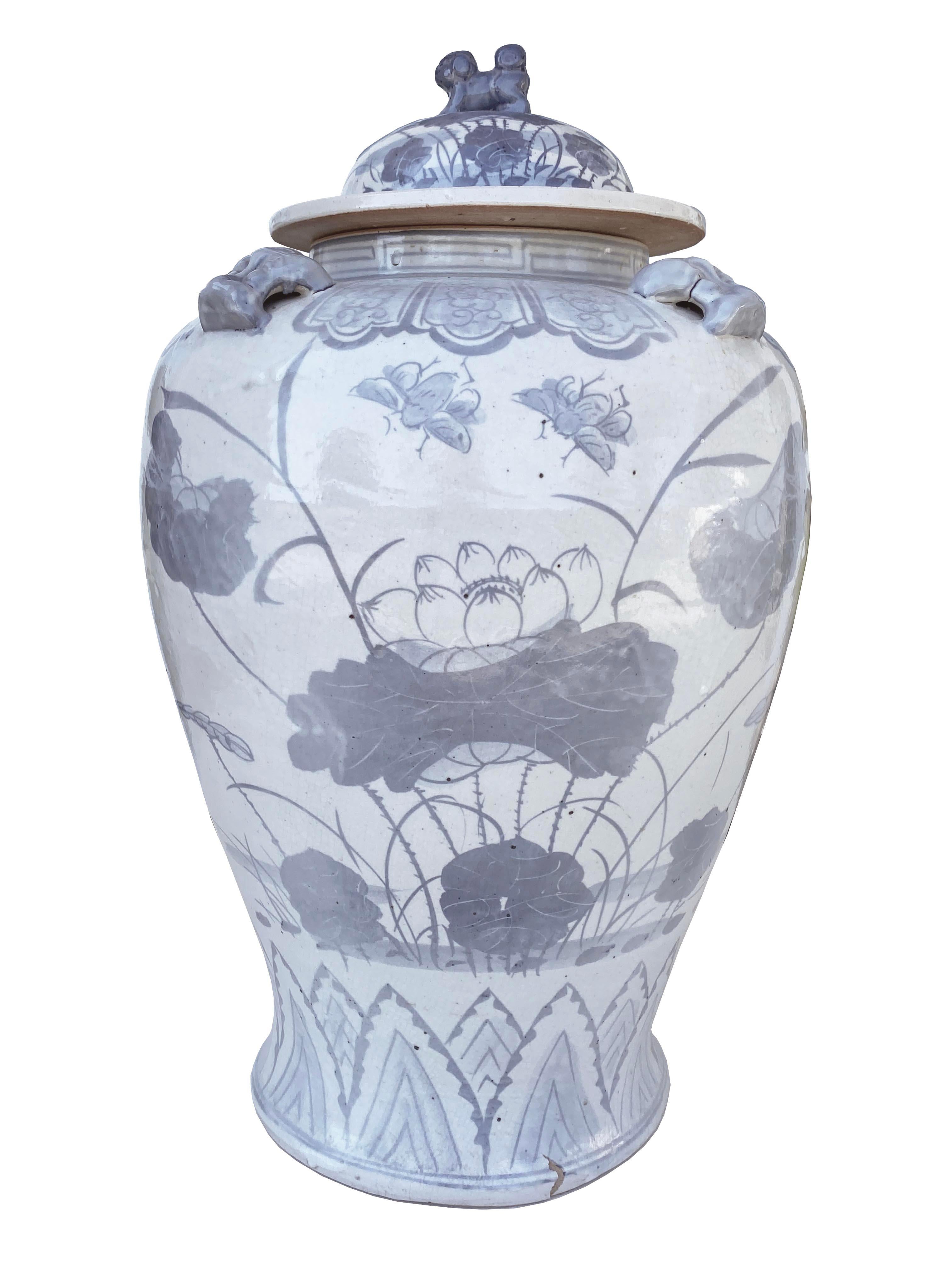 Qing Unico barattolo con coperchio blu e grigio in vendita