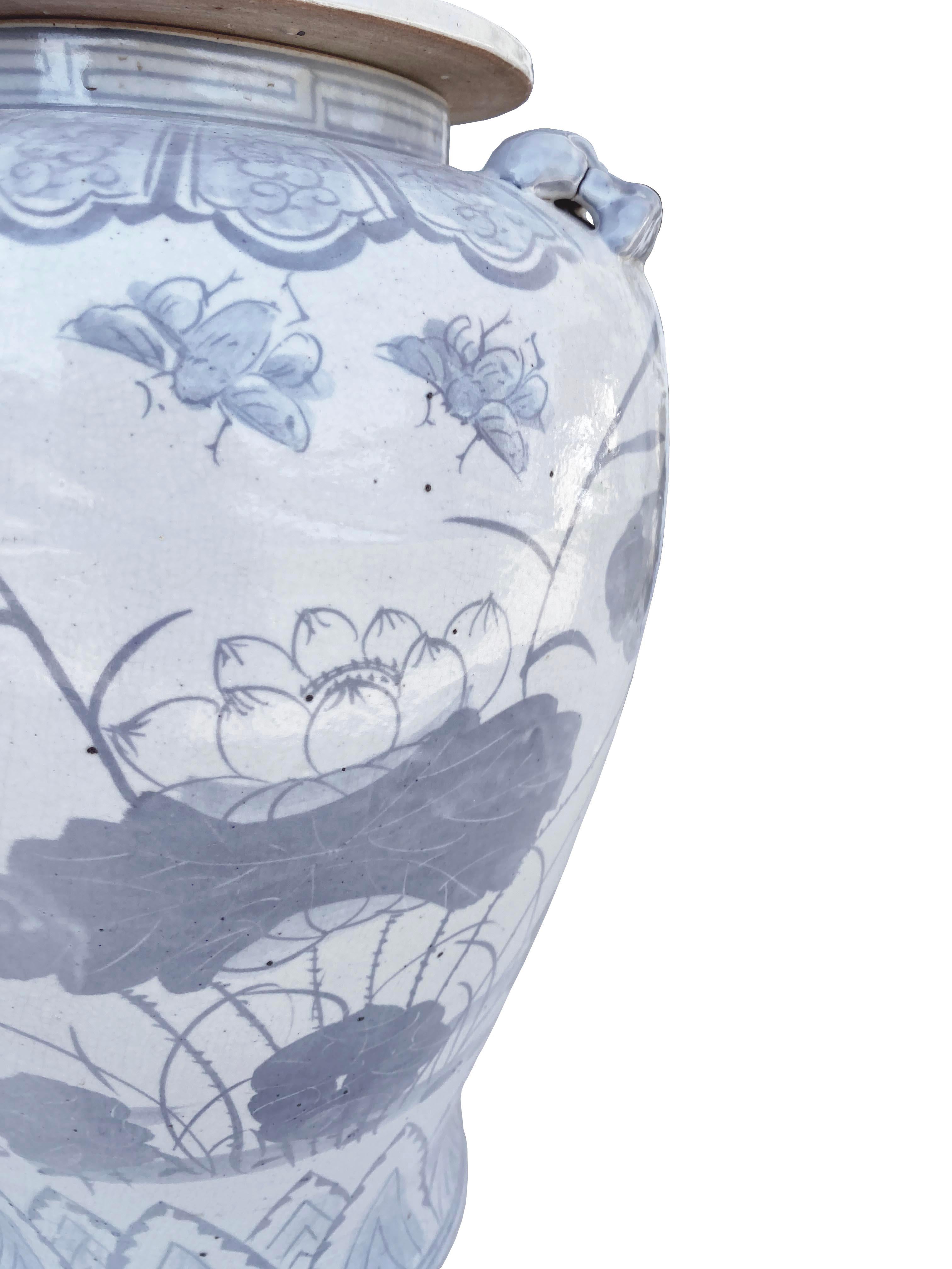 Ceramica Unico barattolo con coperchio blu e grigio in vendita