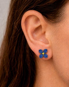 Forget-Me-Not Lab Sapphire Flower Stud Earrings in Black Rhodium Silver
