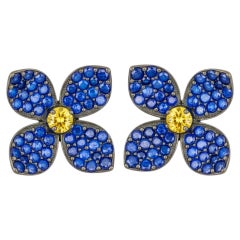Forget-Me-Not Lab Sapphire Flower Stud Earrings in Black Rhodium Silver