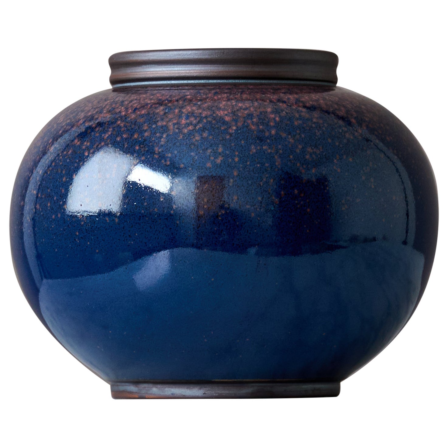 Unique Blue Art Deco Stoneware Globe Vase by Gunnar Nylund for ALP, Sweden 1930s en vente