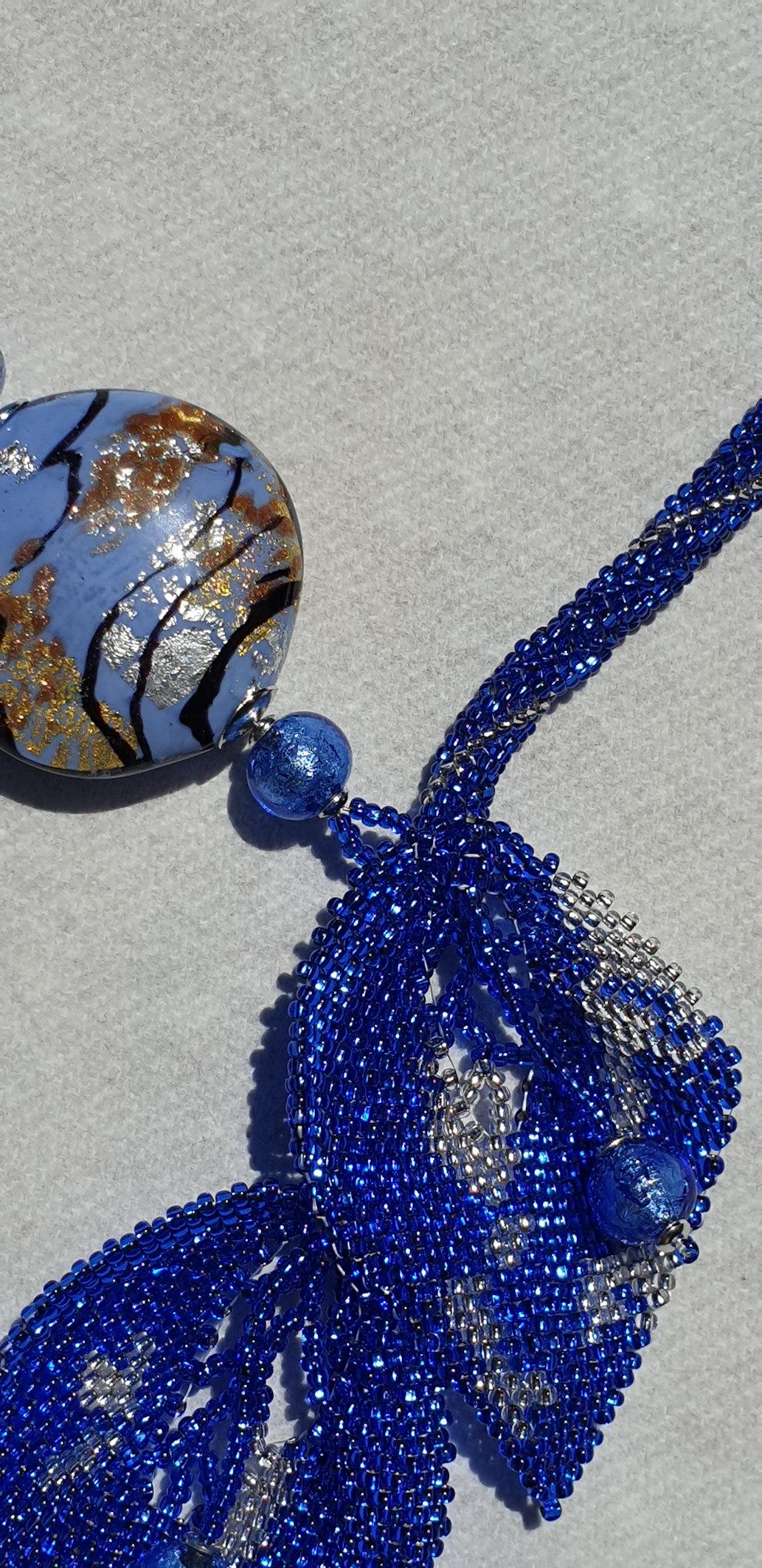Artist Blue Murano glass beaded necklace  For Sale