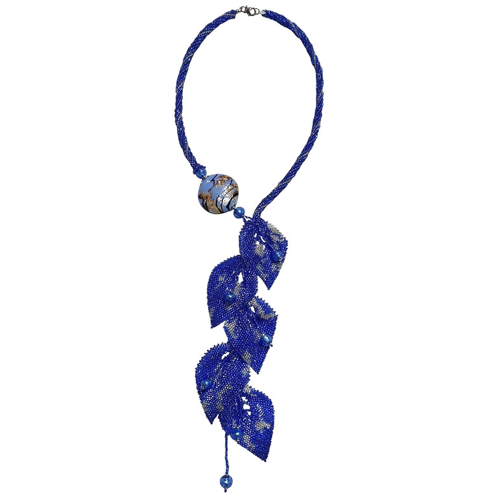 Blue Murano glass beaded necklace  For Sale