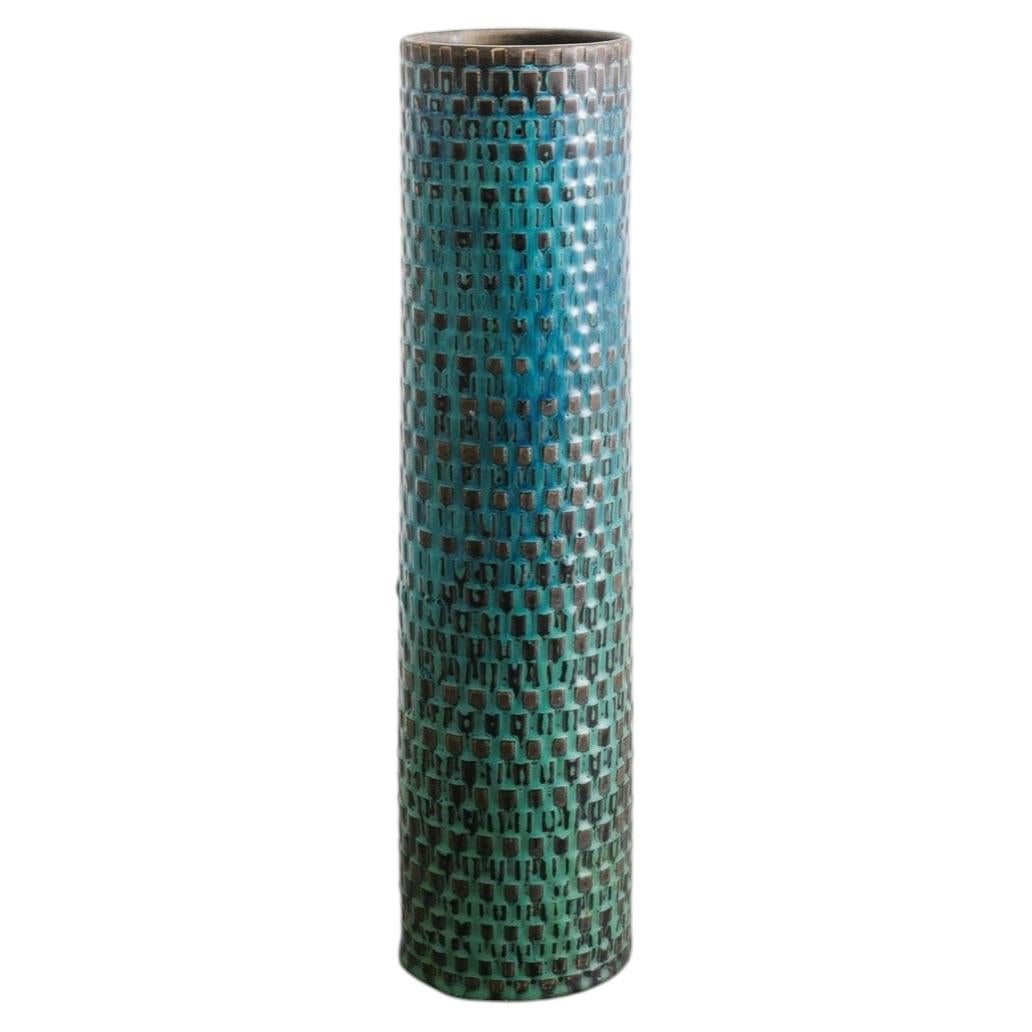 Unique Blue Oversized Swedish Mid Century Cylinder Vase by Stig Lindberg, 1950s