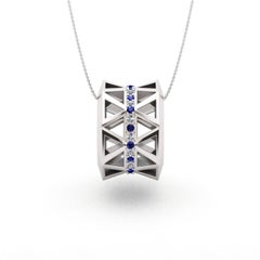 Unique Blue Sapphire Diamond Elegant White 18K Gold Pendant for Her for Him