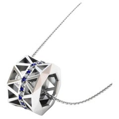 Unique Blue Sapphire Diamond Elegant White 18K Gold Pendant for Her for Him