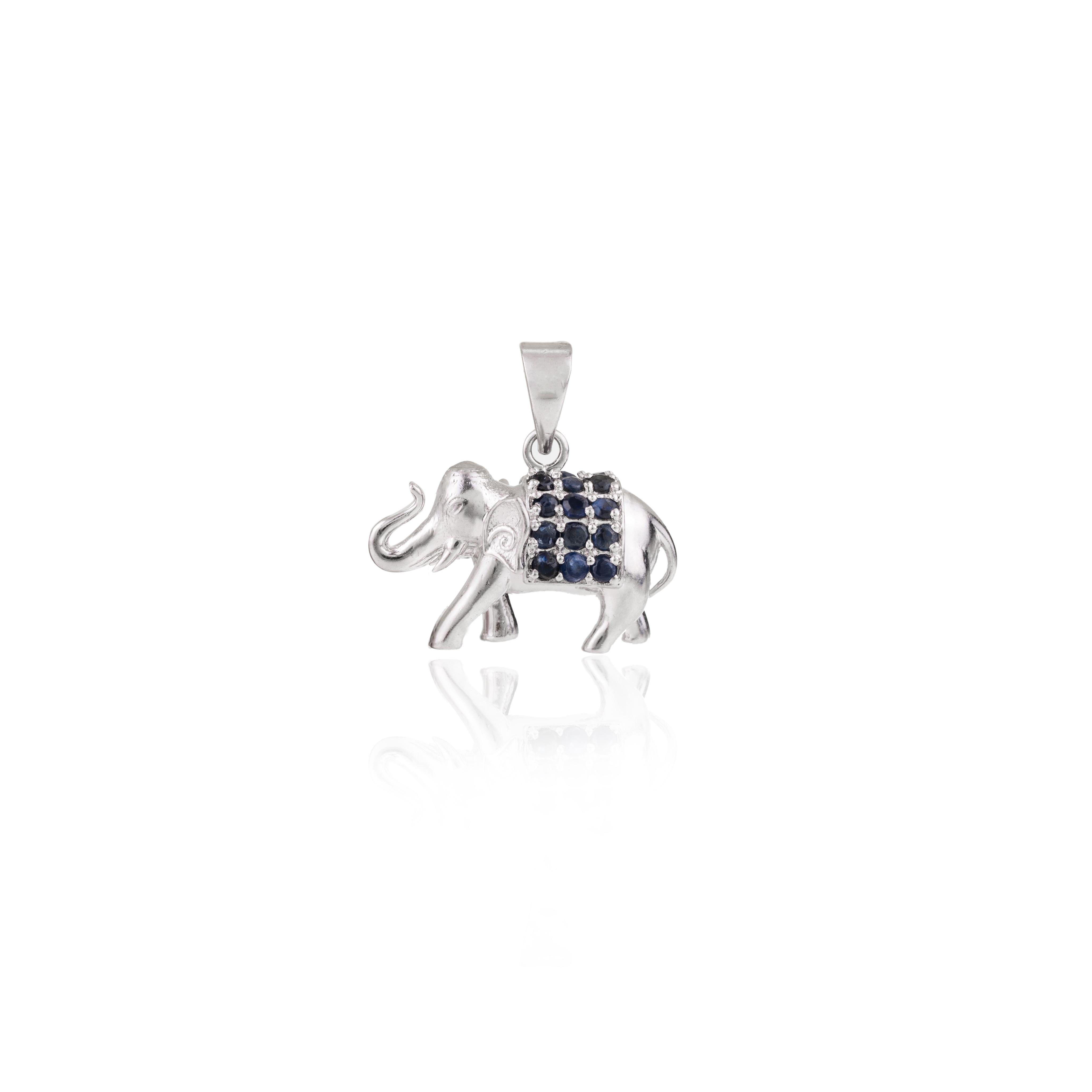 Art Deco Unique Blue Sapphire Elephant Pendant Set in Sterling Silver Unisex Gifts For Sale