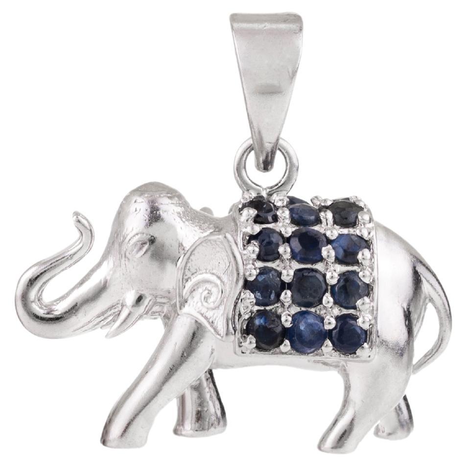 Unique Blue Sapphire Elephant Pendant Set in Sterling Silver Unisex Gifts For Sale