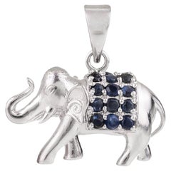 Used Unique Blue Sapphire Elephant Pendant Set in Sterling Silver Unisex Gifts