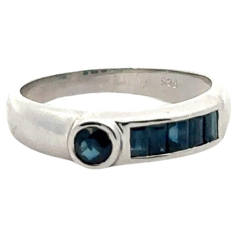 For Sale:  Unique Blue Sapphire Gemstone Band Ring in 925 Sterling Silver, Unisex Ring