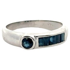 Unique Blue Sapphire Gemstone Band Ring in 925 Sterling Silver, Unisex Ring