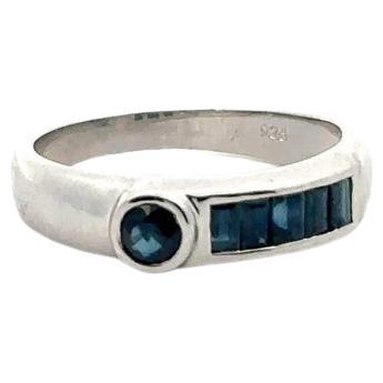 Unique Blue Sapphire Gemstone Band Ring in 925 Sterling Silver Unisex Ring