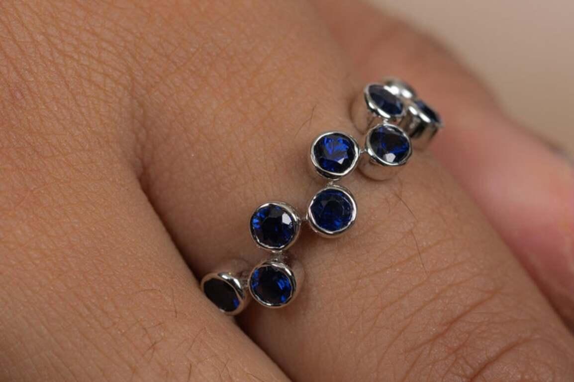 For Sale:  Unique Blue Sapphire Half Eternity Band Ring in 18k Solid White Gold 4