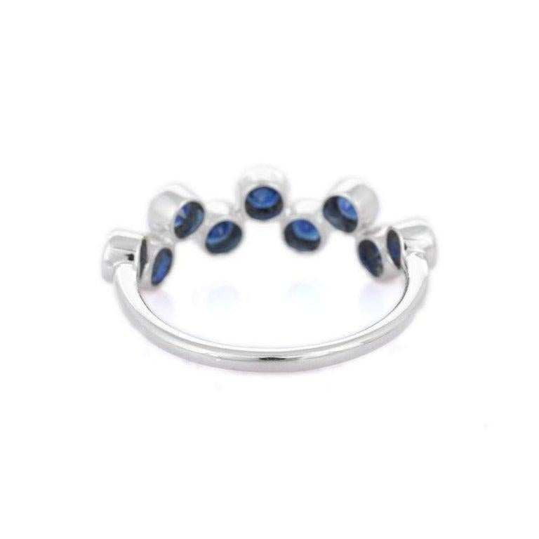 For Sale:  Unique Blue Sapphire Half Eternity Band Ring in 18k Solid White Gold 5
