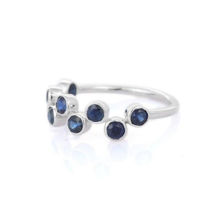 For Sale:  Unique Blue Sapphire Half Eternity Band Ring in 18k Solid White Gold 7