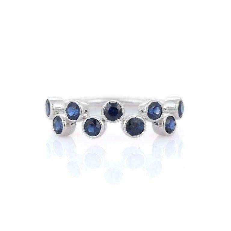For Sale:  Unique Blue Sapphire Half Eternity Band Ring in 18k Solid White Gold 9