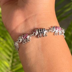 Unique Blue Sapphire & Ruby Studded Elephant Bracelet in 925 Sterling Silver