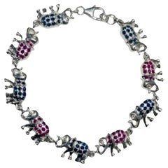Unique Blue Sapphire & Ruby Studded Elephant Bracelet in 925 Sterling Silver