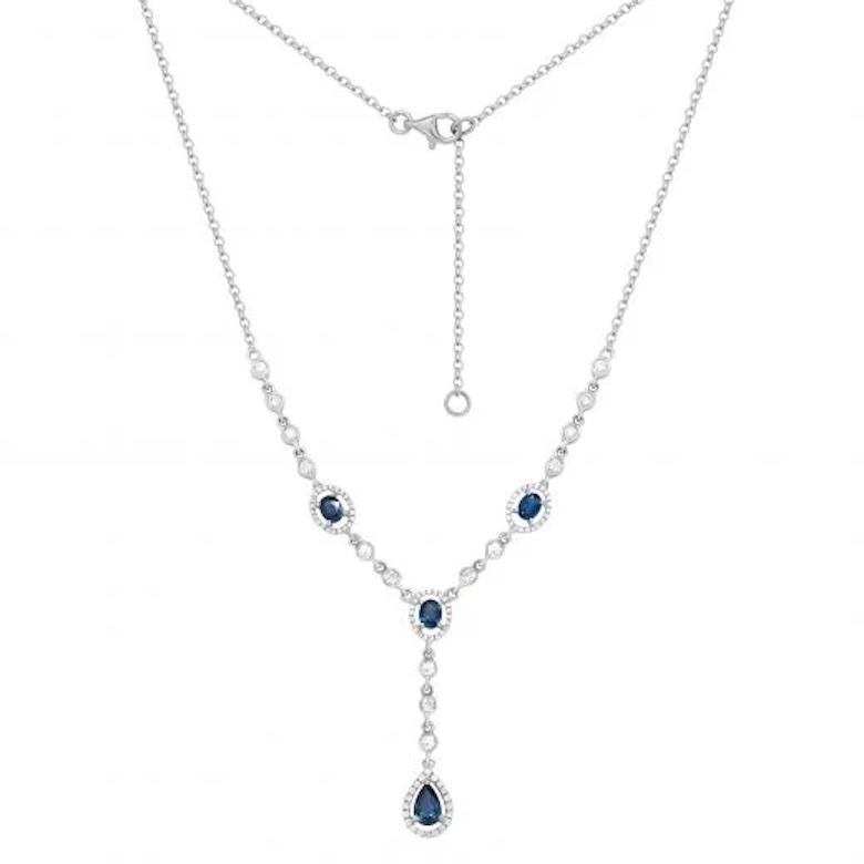 NECKLACE 14K White Gold
 
Diamond 84-RND57-0,26-4/6A
Diamond 14-RND57-0,48-5/6A 
Blue Sapphire  1-0,68 4/(5)З₁A
Blue Sapphire 1-0,33 4/(5)З₁A
Blue Sapphire 2-0,87 4/(5)З₁A

Size 48 cm
Weight 5,19 grams 

With a heritage of ancient fine Swiss jewelry