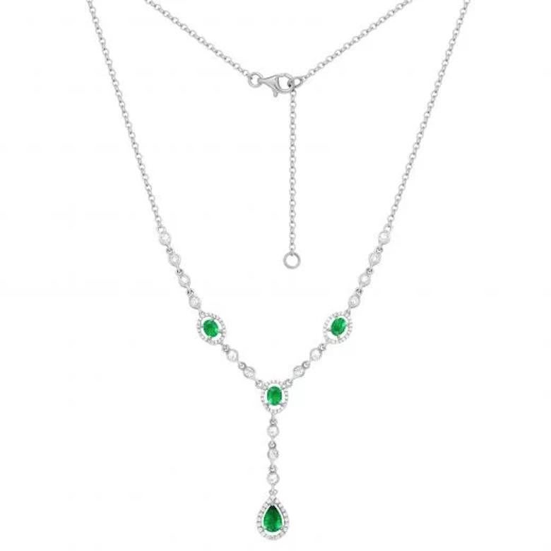Emerald Cut Unique Emerald White Diamond White Gold Wedding Necklace for Her For Sale