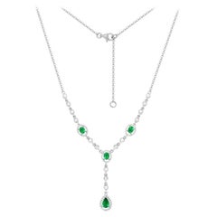 Unique Emerald White Diamond White Gold Wedding Necklace for Her