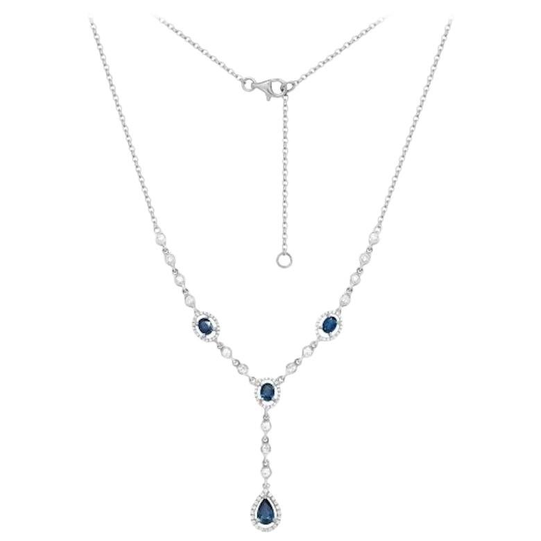 Unique Blue Sapphire White Diamond White Gold Wedding Necklace for Her For Sale