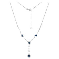 Unique Blue Sapphire White Diamond White Gold Wedding Necklace for Her