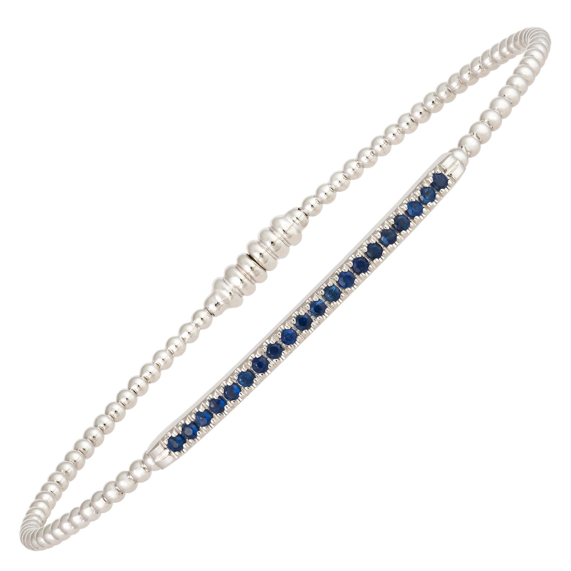 Women's Unique Blue Sapphires Bangle Bracelet White Gold 18K for Her For Sale